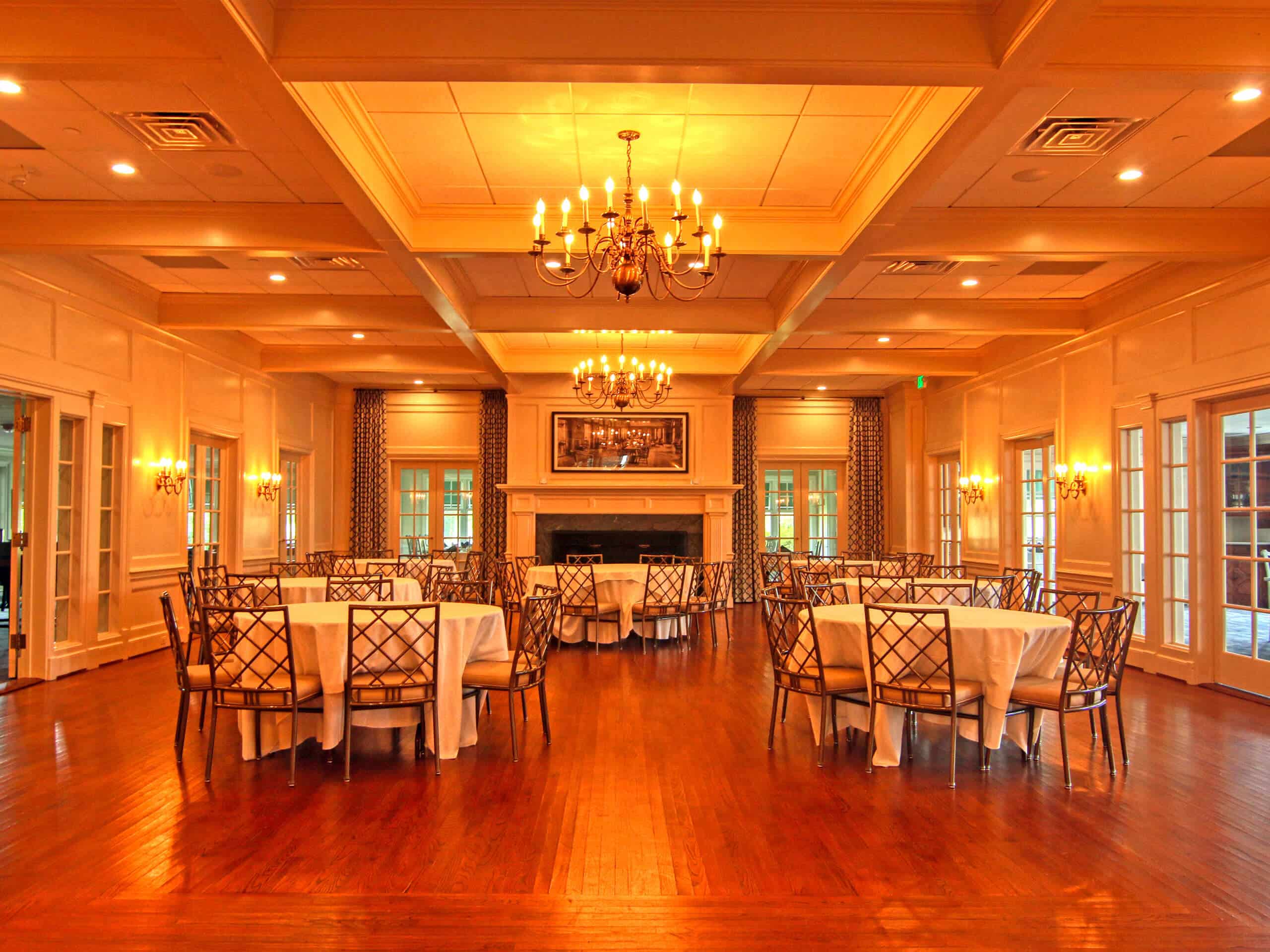 Shower luncheon tables set in the Shuttle Meadow clubhouse